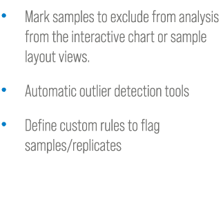 • Mark samples to exclude from analysis from the interactive chart or sample layout views. • Automatic outlier detect...